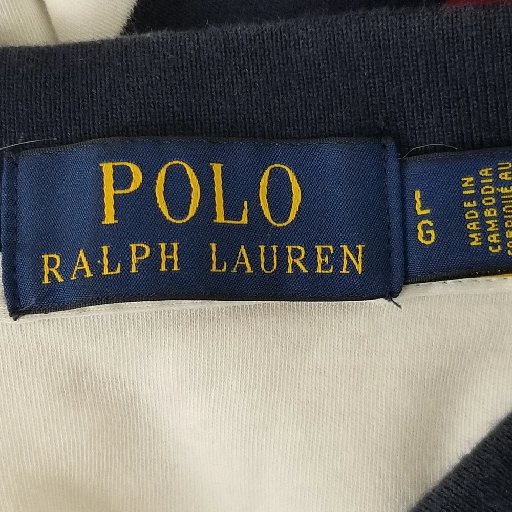Polo Ralph Lauren Polo Men L White Red Navy Colorblock Stripe Short Sleeve Shirt